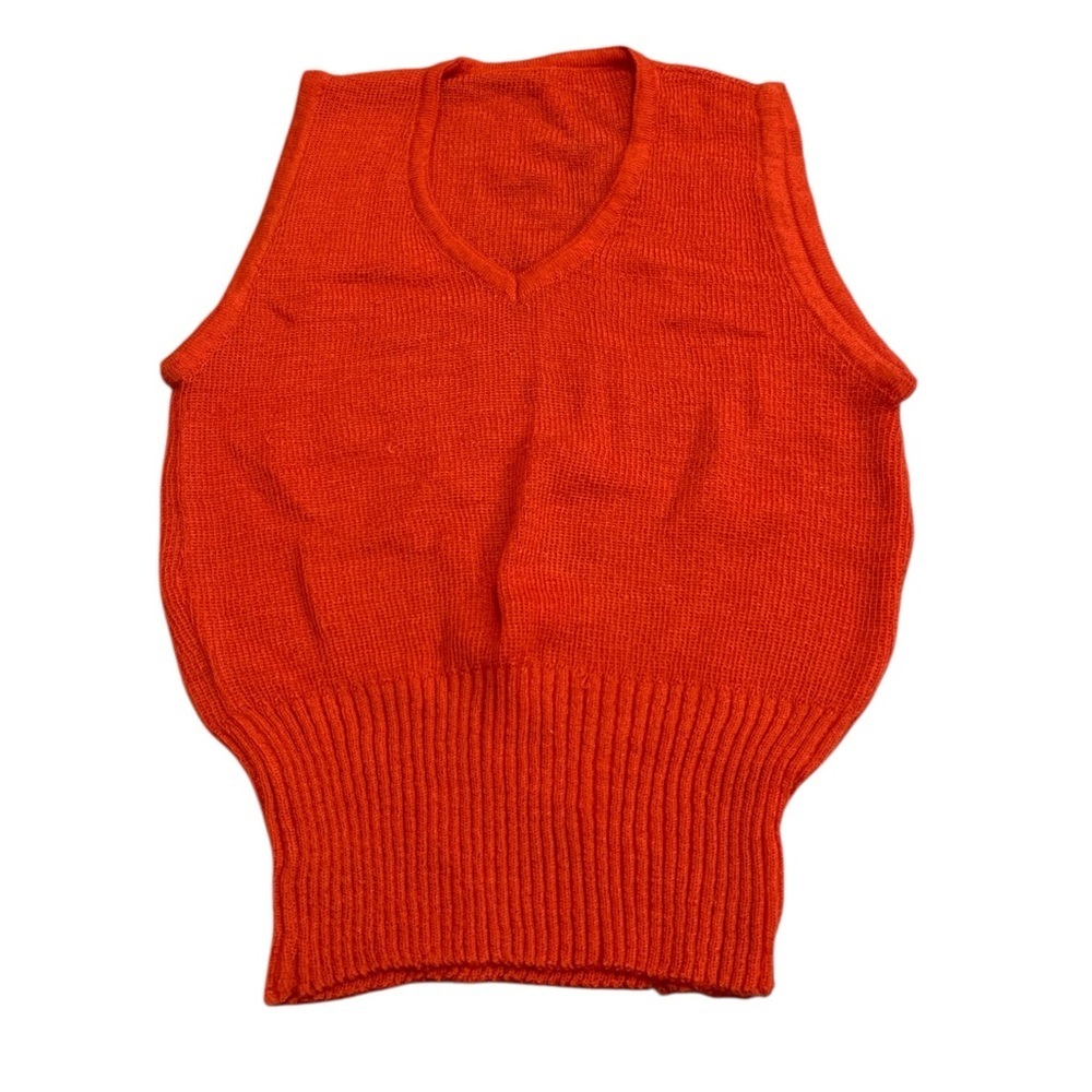 Vintage Retro 70s Bright Orange V-Neck Knit Sweater Vest Small